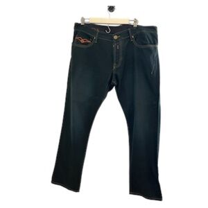 Replay Men Jean Size 34 Bue Denim Button Fly Straight Leg Dark Wash Retro Vtg